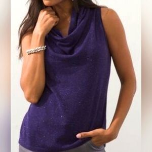 Chico’s Angelina Cowl Neck Sleeveless Top in Purple Size 2/Large Metallic Thread